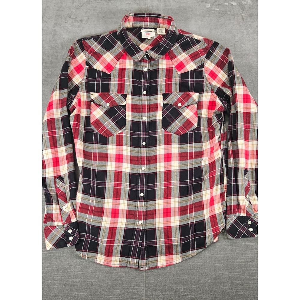 Levis Vintage Y2k Cowgirl Plaid Flannel Shirt Long‎ Sleeve Button Up Western Lg